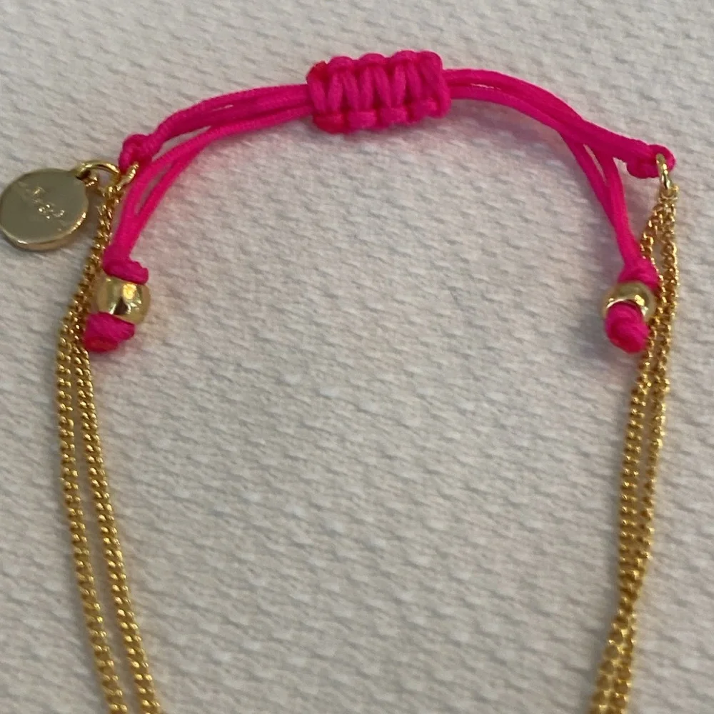 Stella&Dot Gold Pink Elephant Charm Adjustable Pulley Chain Wishing Bracelet